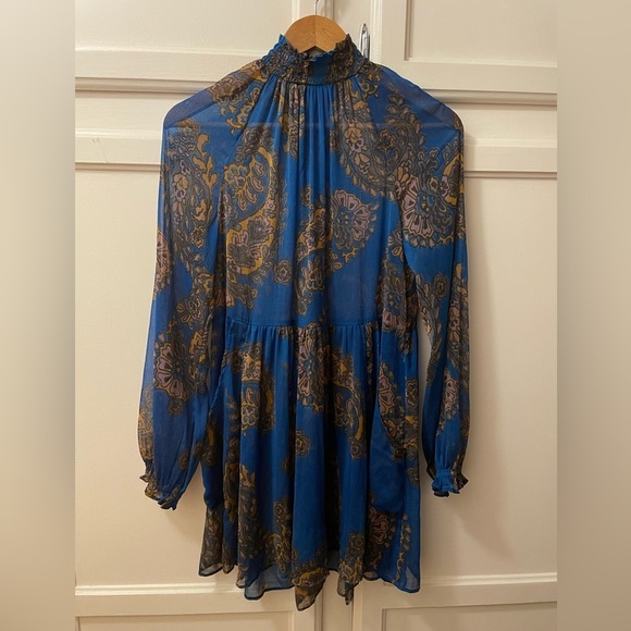 Free People Moonstruck Paisley Sheer Blue Mini Dress - Picture 4 of 9